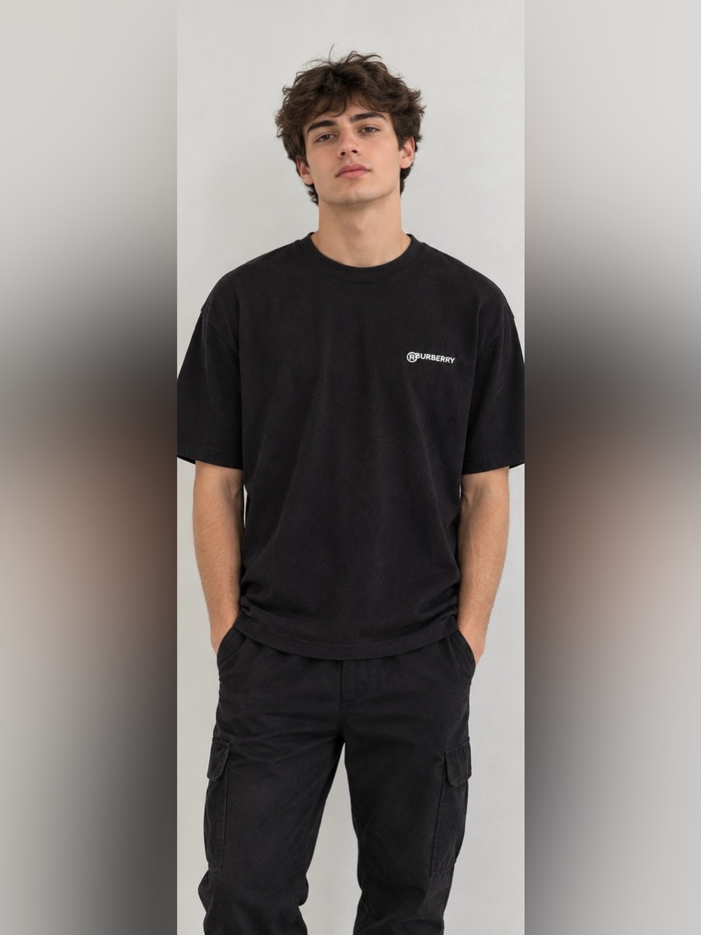 Burberry Black Crew Neck Logo T-Shirt with White Emblem